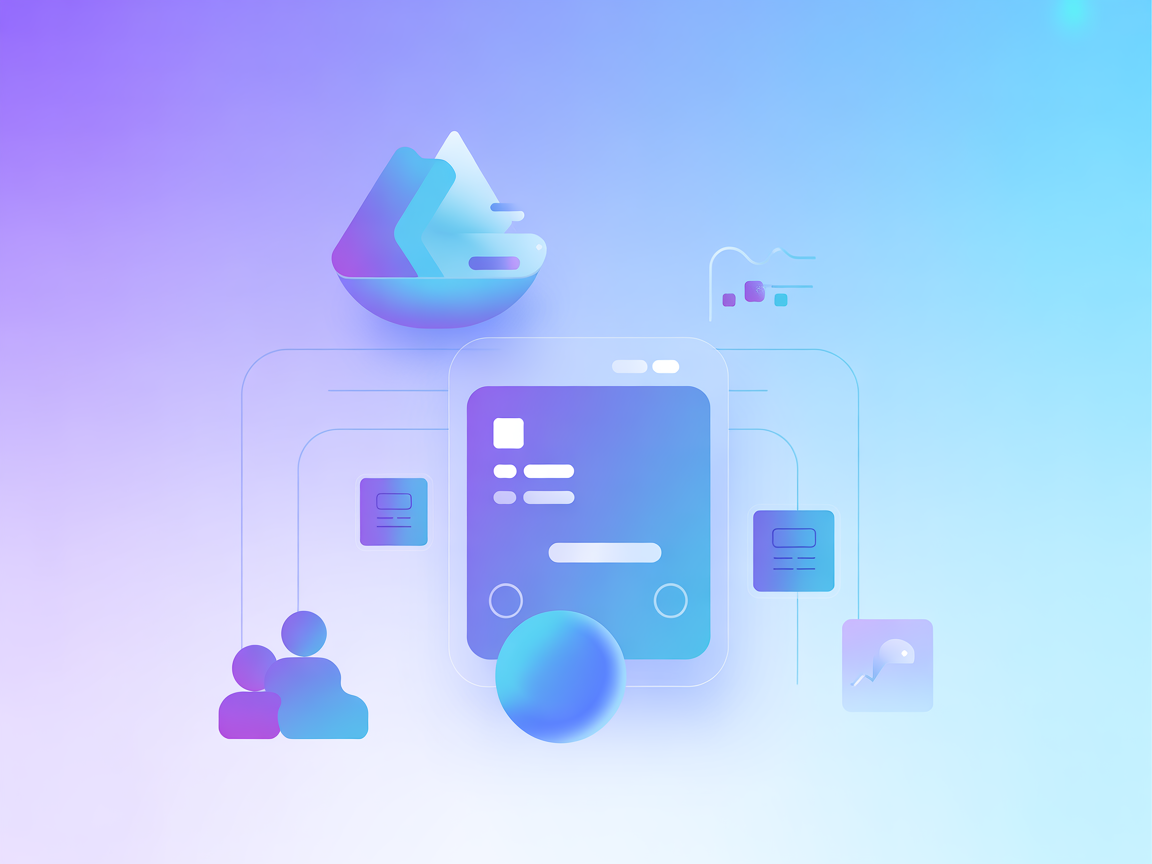 Minimalist vector representation of an AI approval workflow with blue and purple gradients