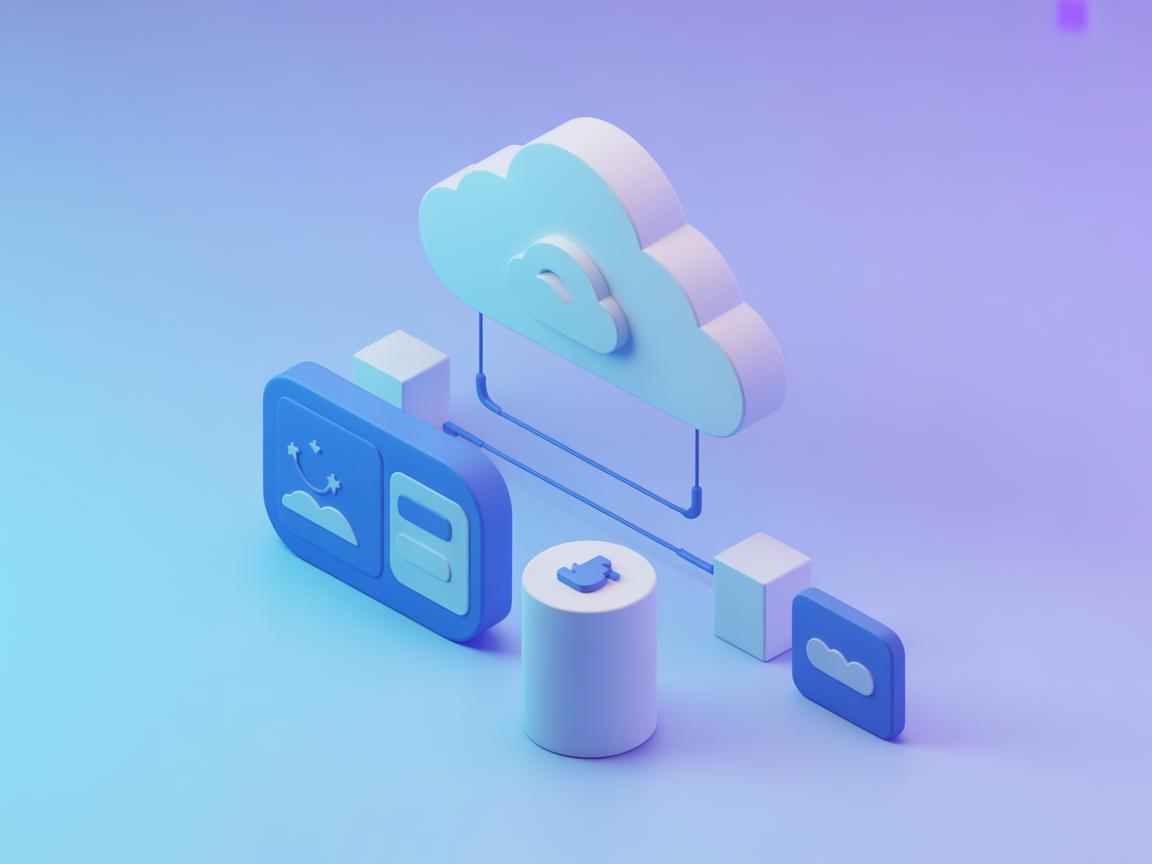 Minimalist search, animation, and cloud server visual