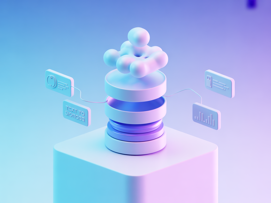 Minimalist SaaS vector showing text-to-speech, audio generation, server, and web client