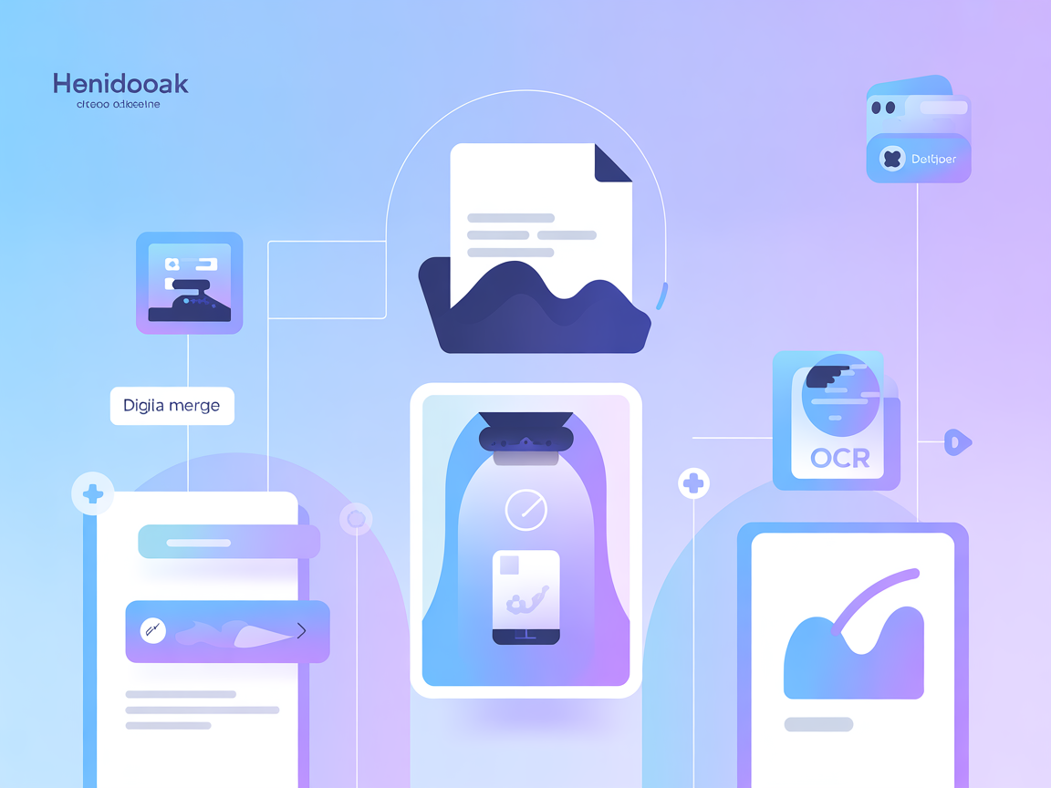 Minimalist SaaS design with PDF, merge, signature, and watermark icons