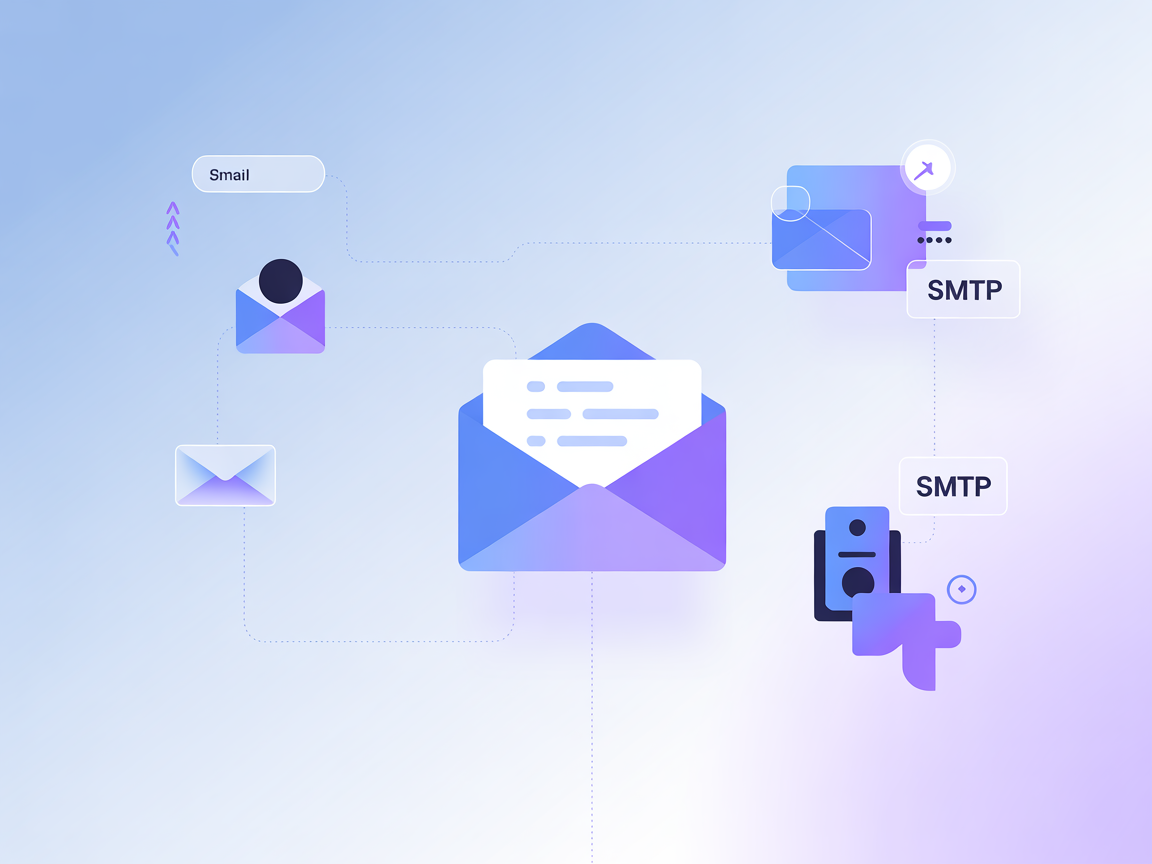 Minimalist vector image representing an AI-powered email server with attachment and search capabilities