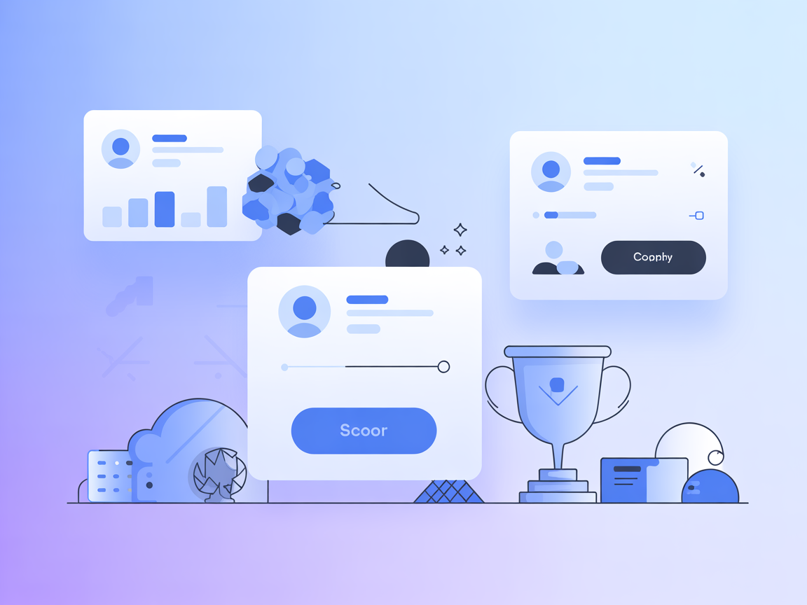 Minimalist illustration of profile, rankings, and trophy icons