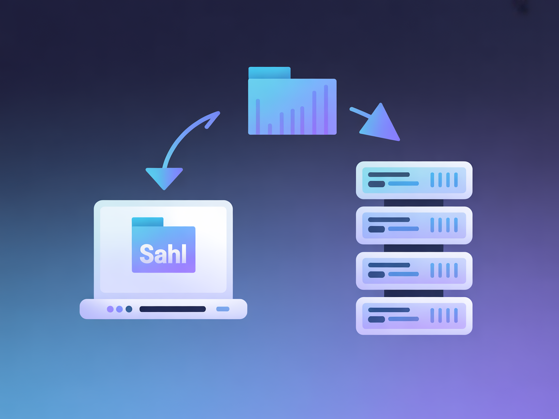 Minimalist illustration of SSH file transfer between computer and server