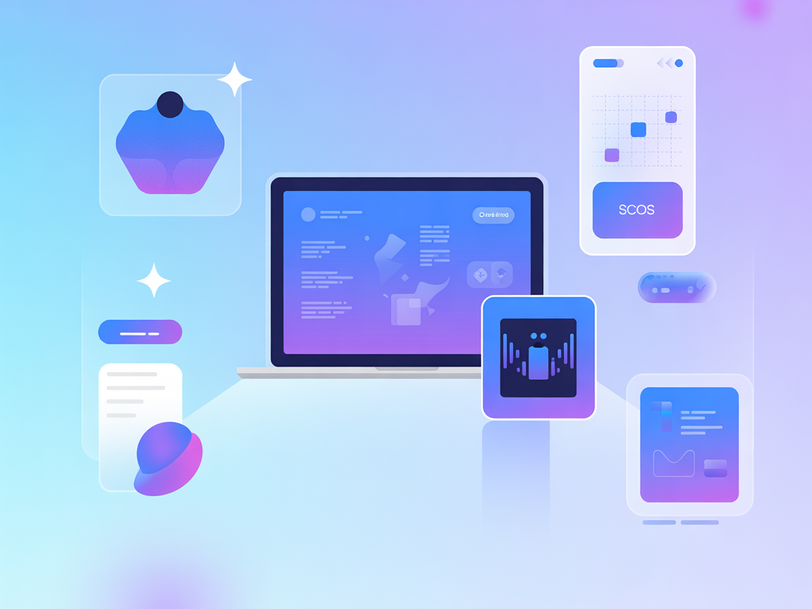 Vector image showing database, cloud, and user icons in a modern SaaS context
