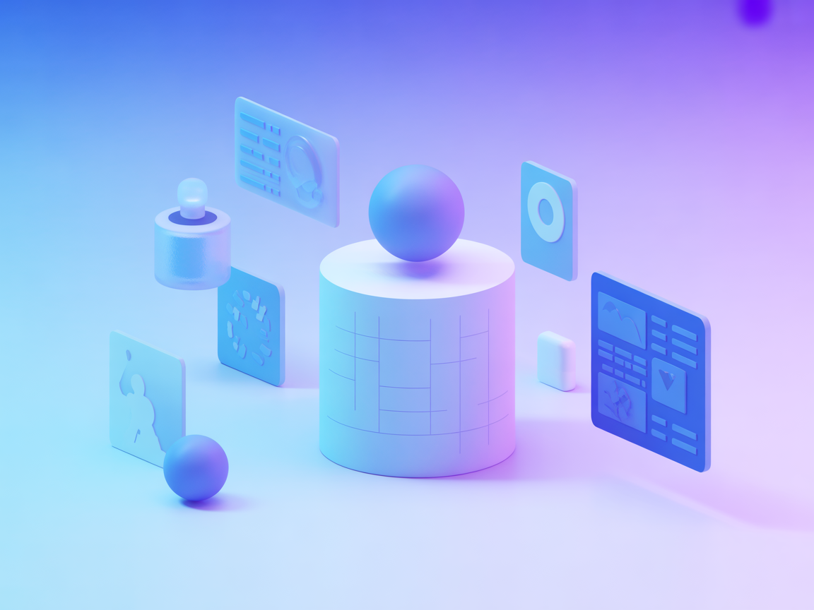 Minimalist SaaS illustration with email, cloud, and AI agent symbols