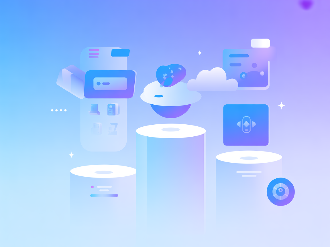 Minimalist vector of digital art environment with museum and AI symbols