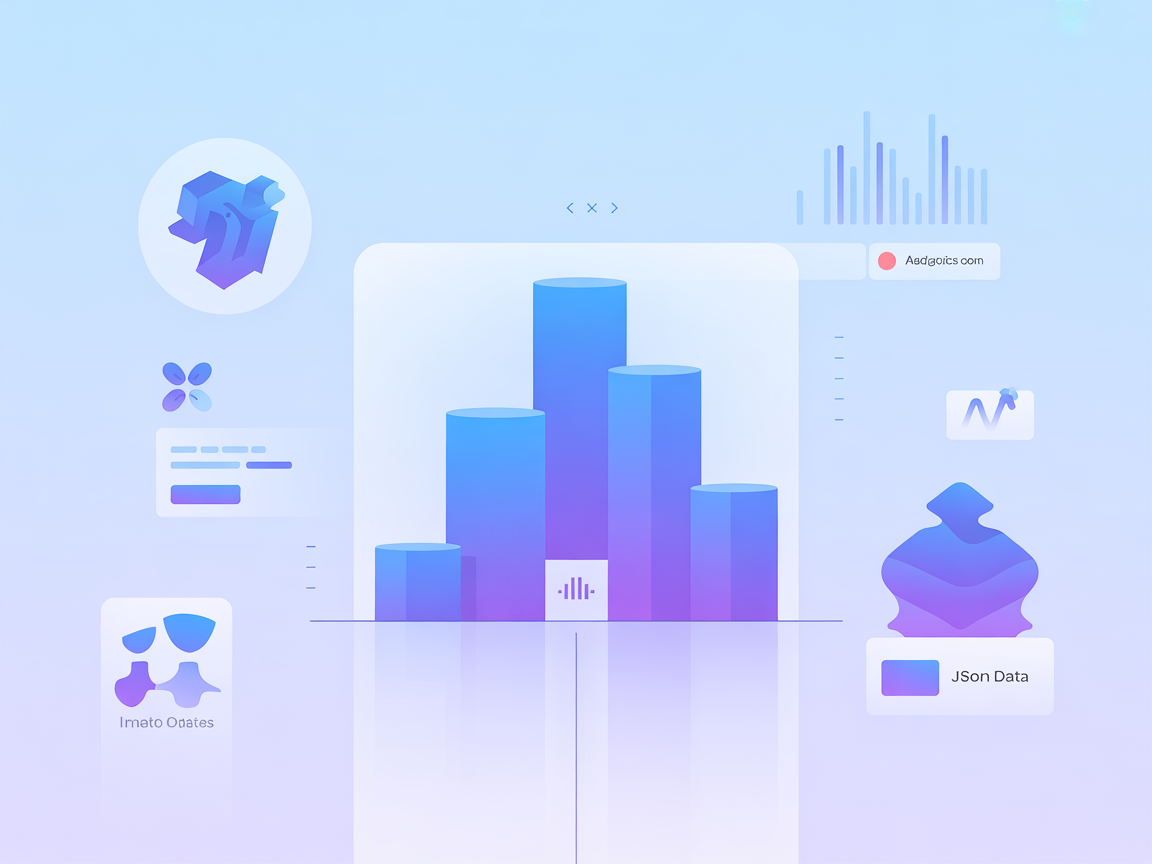 Minimalist illustration with analytics and aggregation icons for JSON data