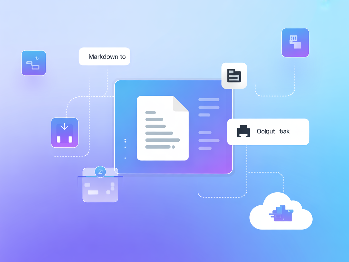 Minimalist illustration for markdown to document conversion and cloud upload