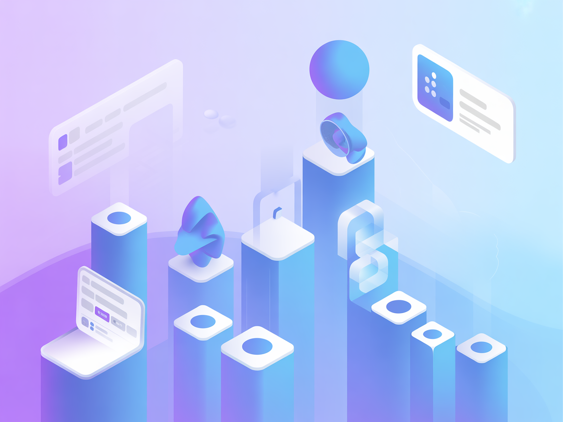 Minimalist SaaS AI agent with blue and purple gradient, objects representing search, extraction, and crawling