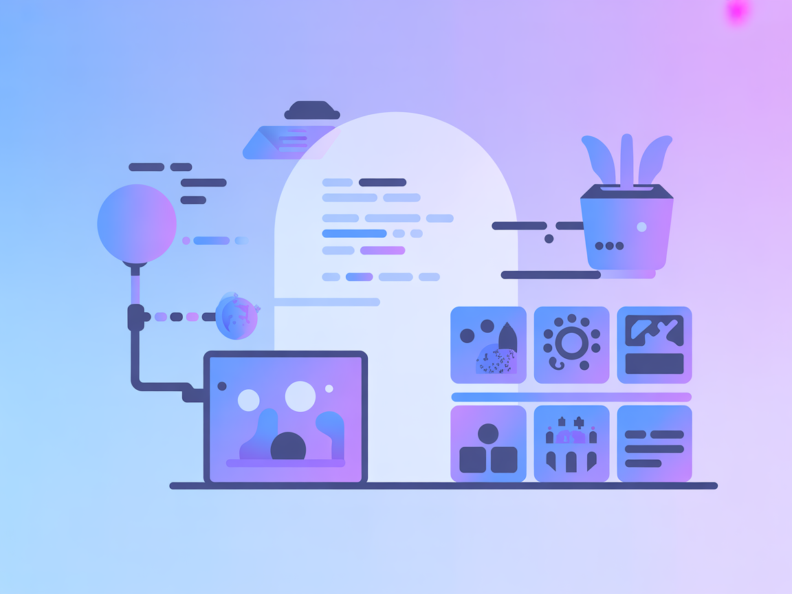 Minimalist vector showing AI managing workflow objects