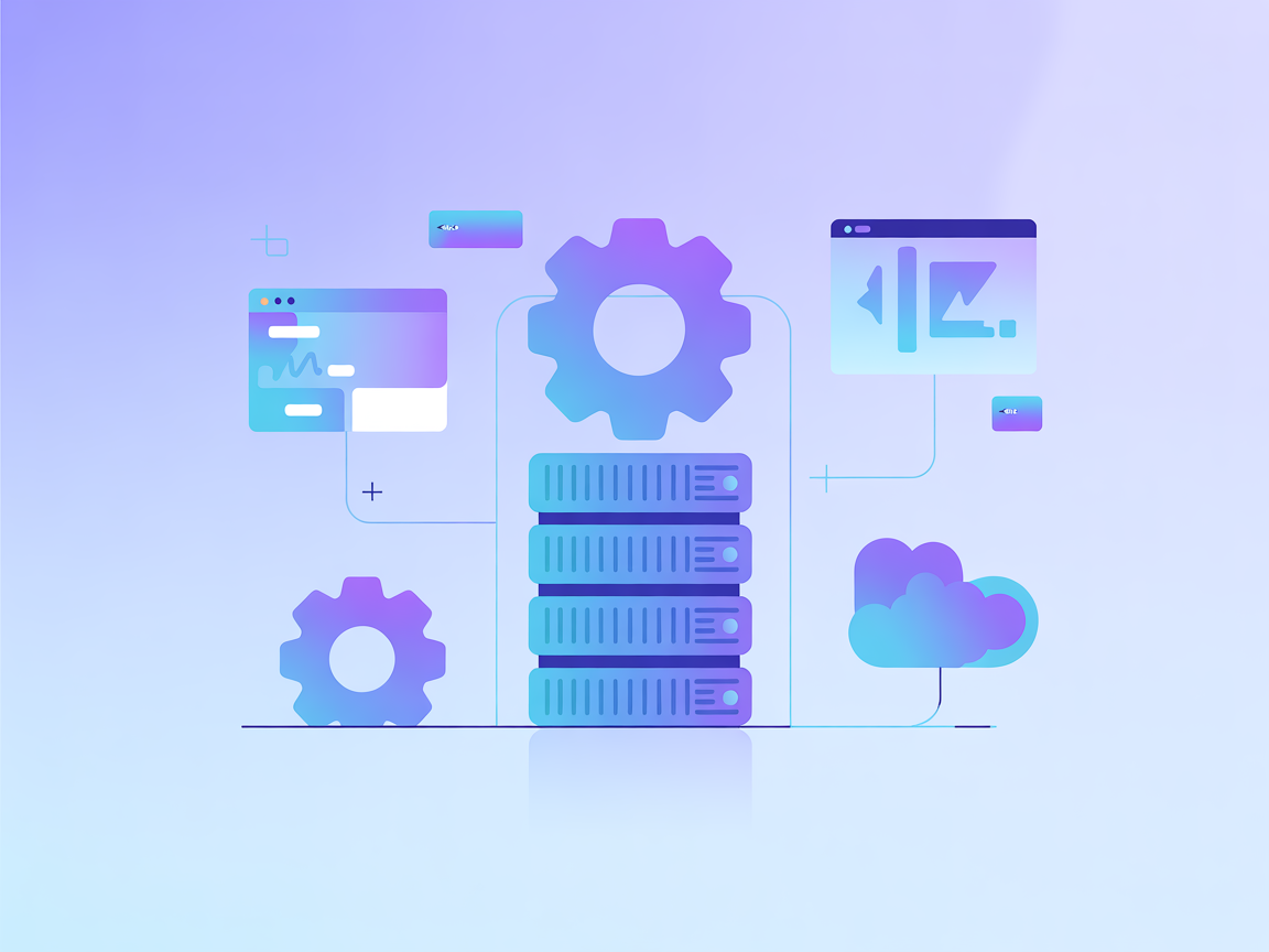 Minimalist SaaS vector with dashboard, cloud sync, and API icons