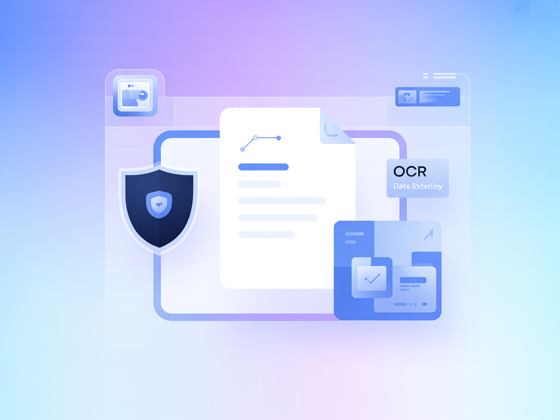 Minimalist workflow with document editing, security, and data extraction icons