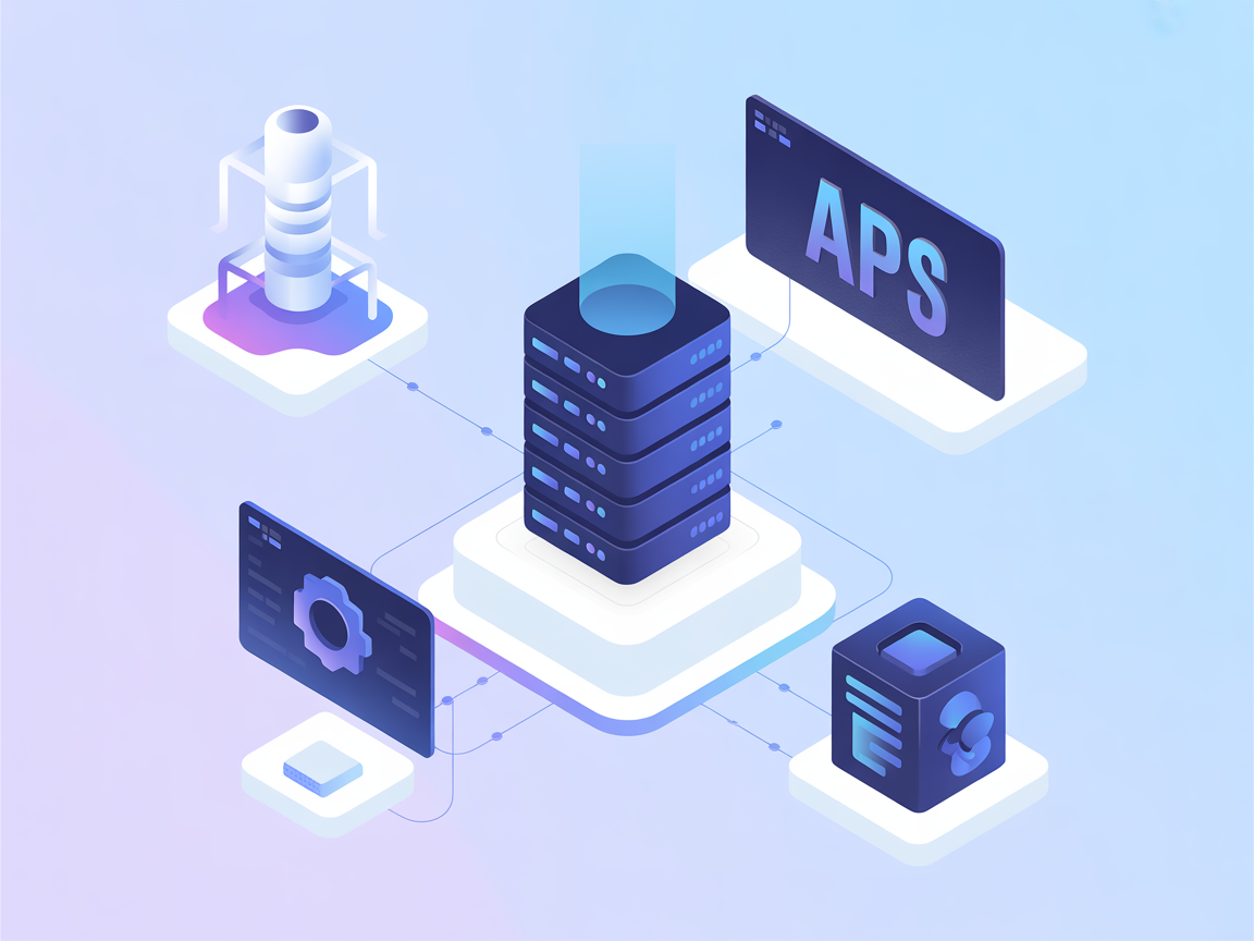 Minimalist vector image illustrating API testing automation with server and SaaS icons