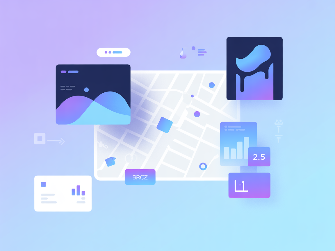 Minimalist vector image showing GIS, AI, coding, and layer management
