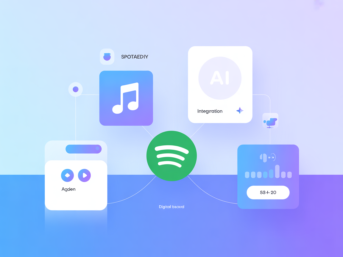 Minimalist AI agent connected to Spotify with music and dashboard symbols