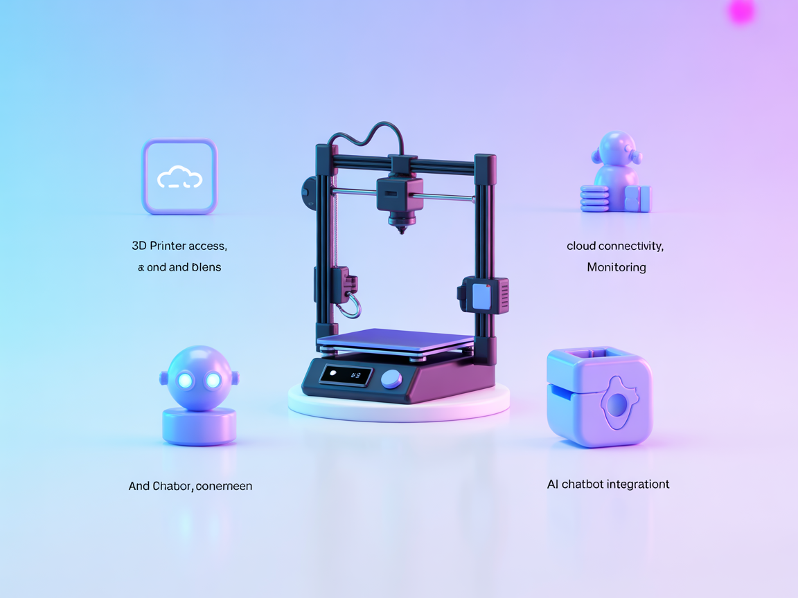 Minimalist vector image representing 3D printer cloud access and AI integration