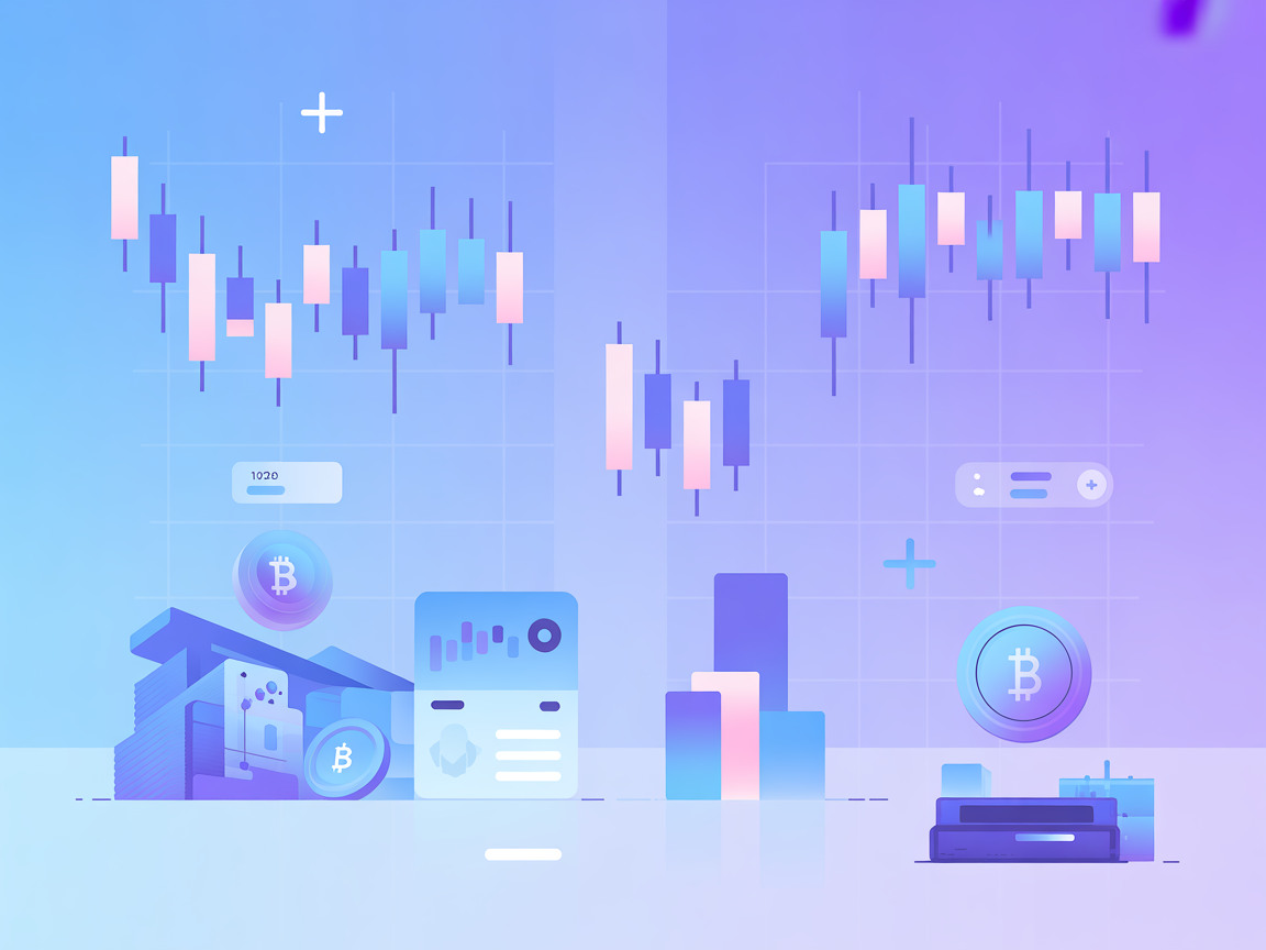 Crypto data environment with candlestick charts and order book icons