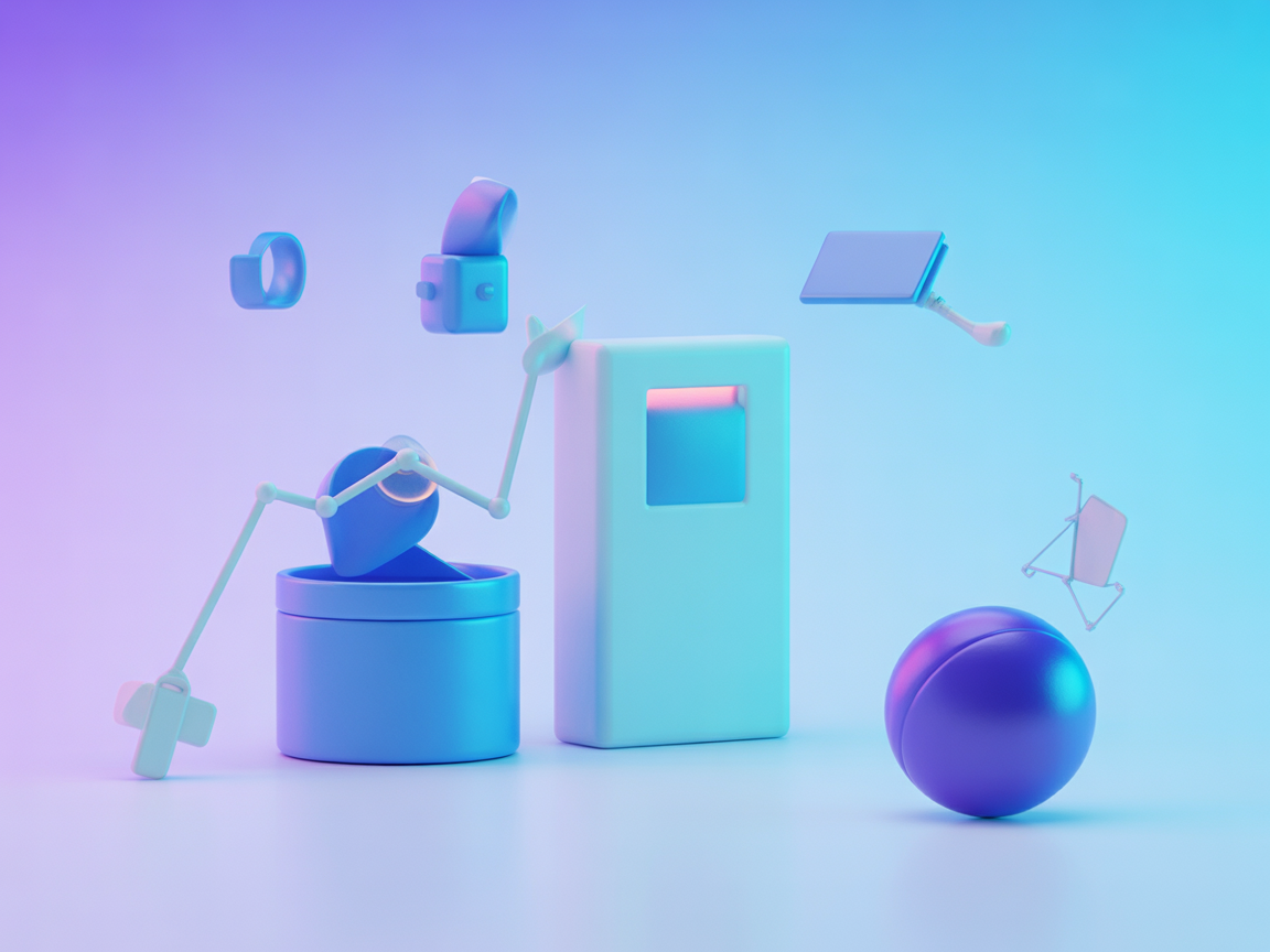 Minimalist SaaS vector for LLM evaluation with blue and purple gradients