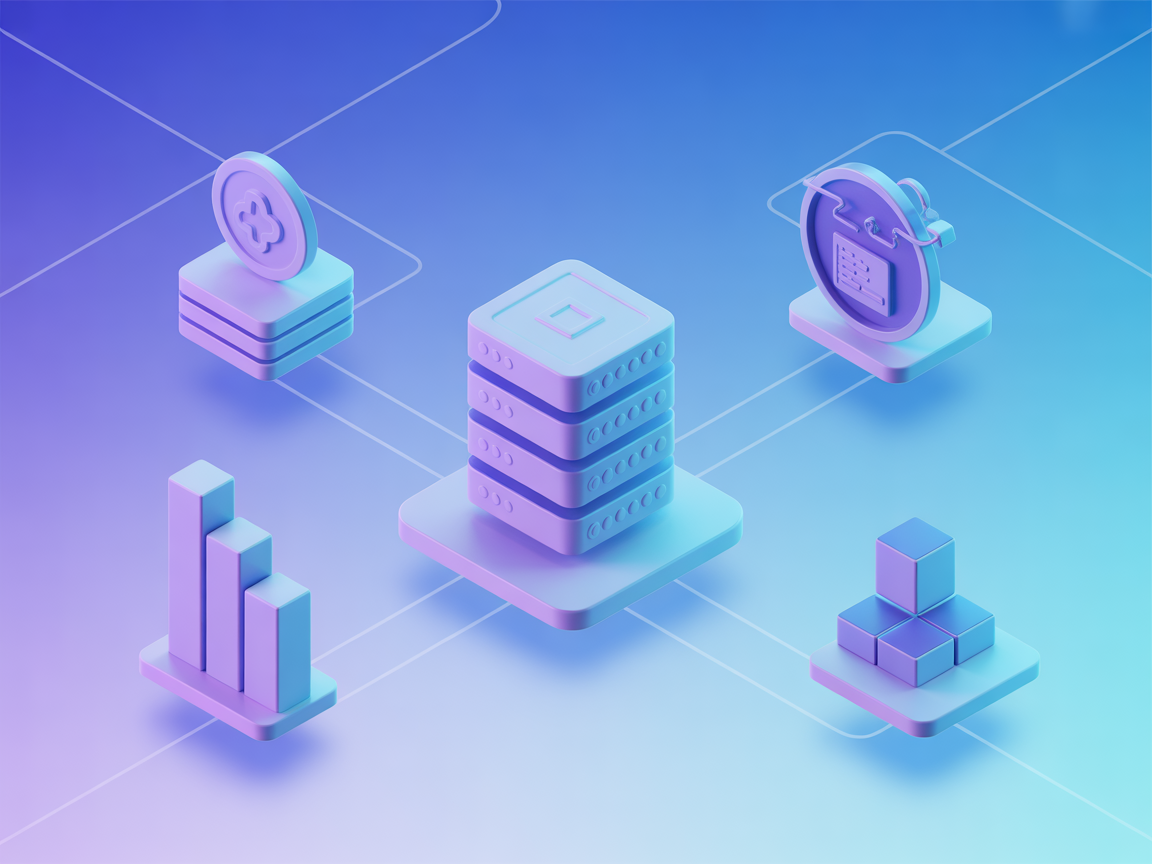 Minimalist blockchain, server, network, and data stream illustration