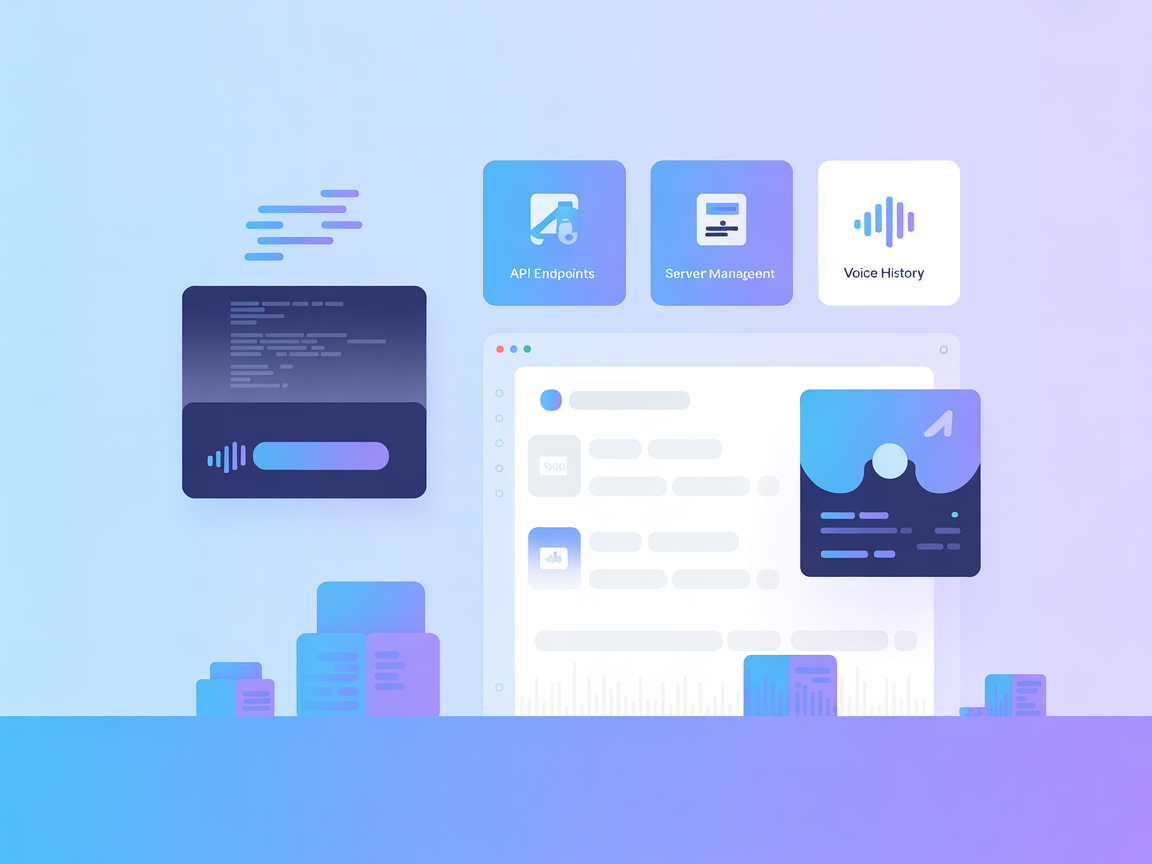 Minimalist vector of web client UI with voice controls, download, and playback icons