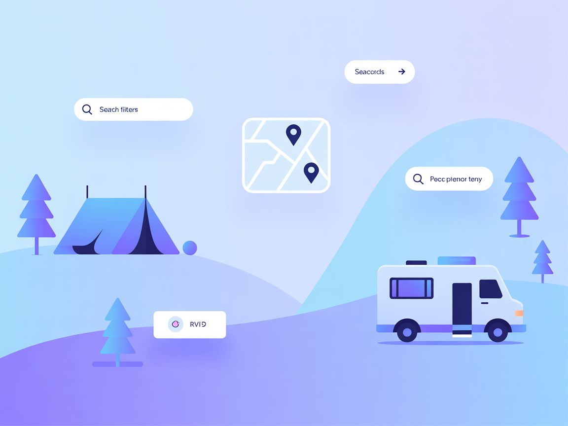 Minimalist campsite search and filter illustration