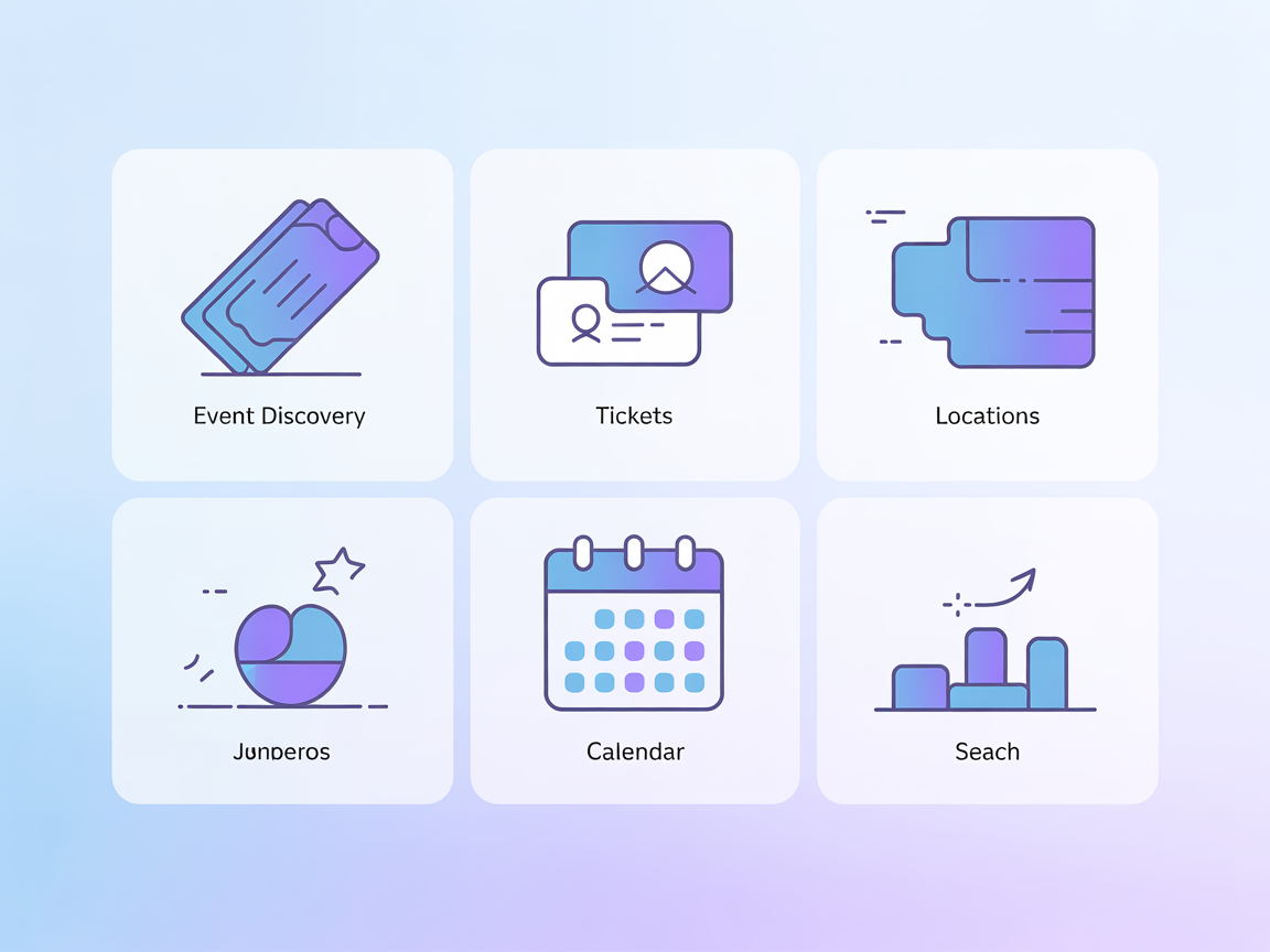 Minimalist SaaS illustration for event discovery and ticketing