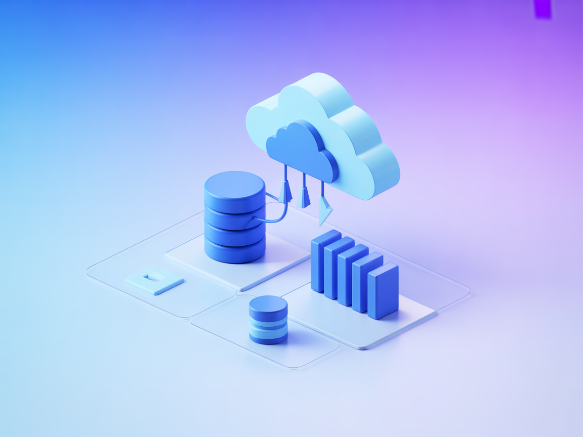 Minimalist vector image illustrating cloud database integration for SaaS