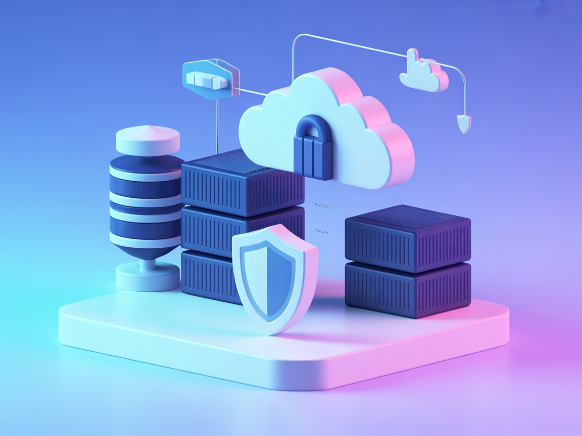 Minimalist vector showing docker, cloud, and security icons