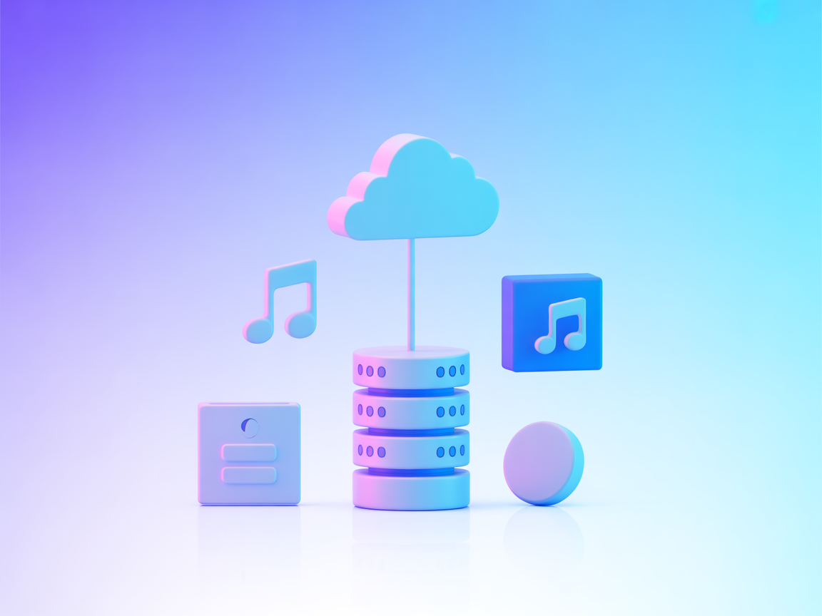 Minimalist SaaS music catalog integration illustration