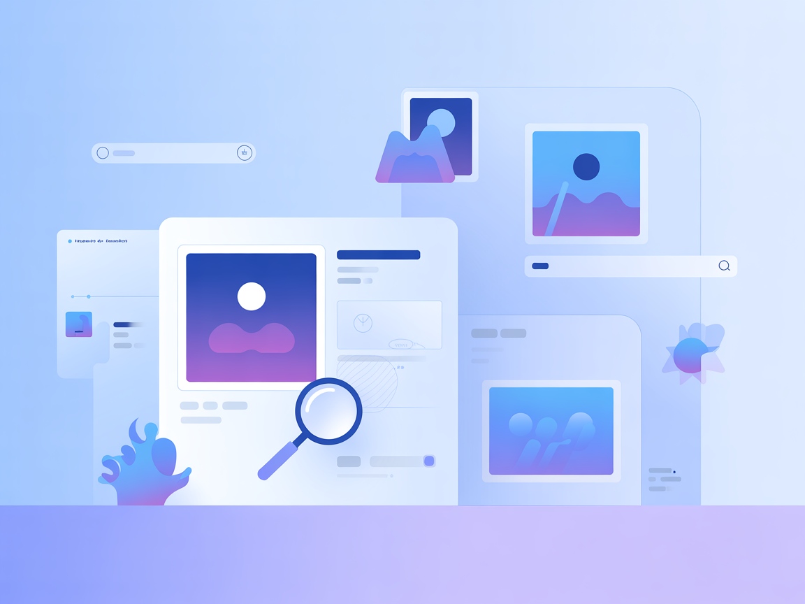 Minimalist vector showing art search with painting and magnifying glass