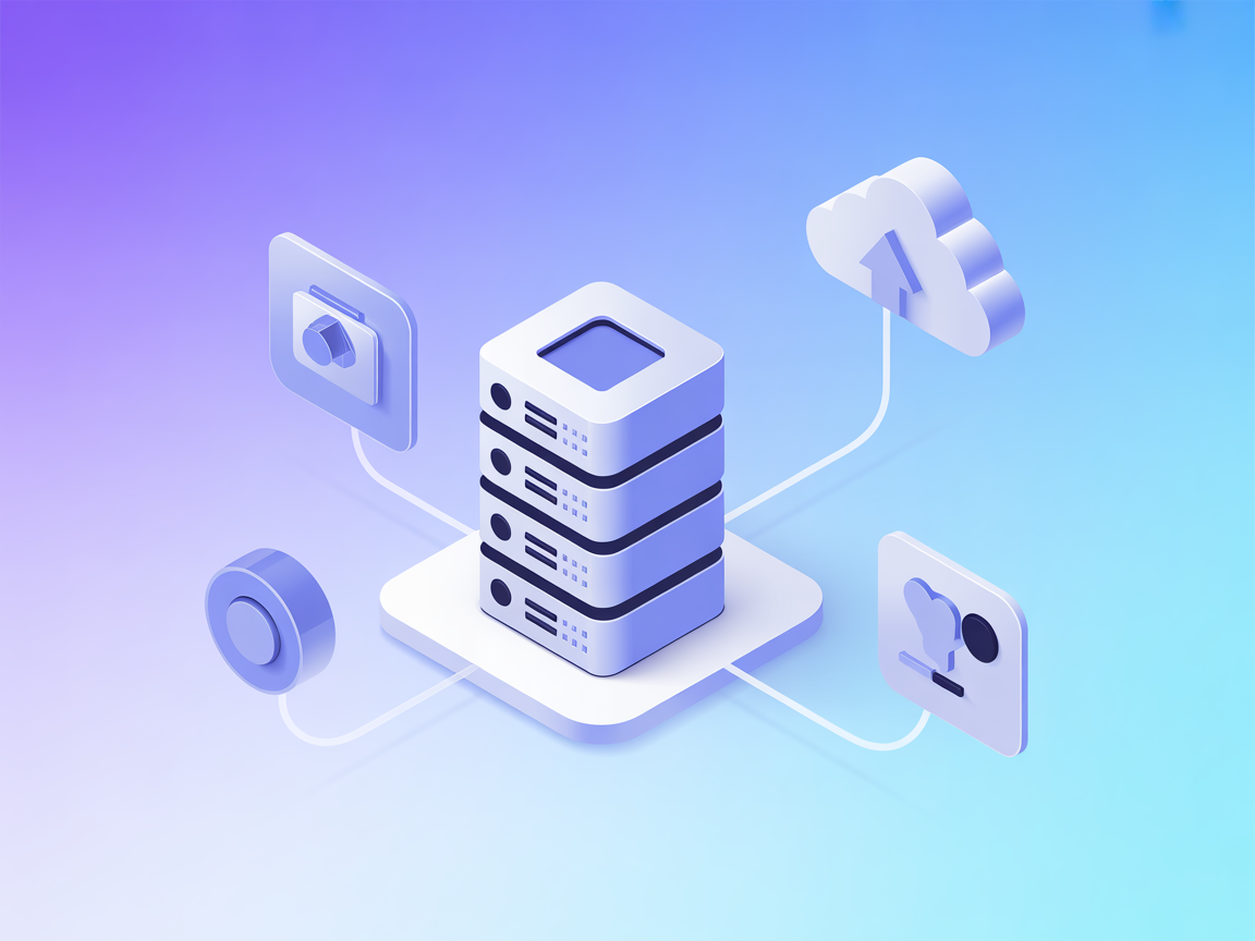Minimalist illustration of translation server and language icons