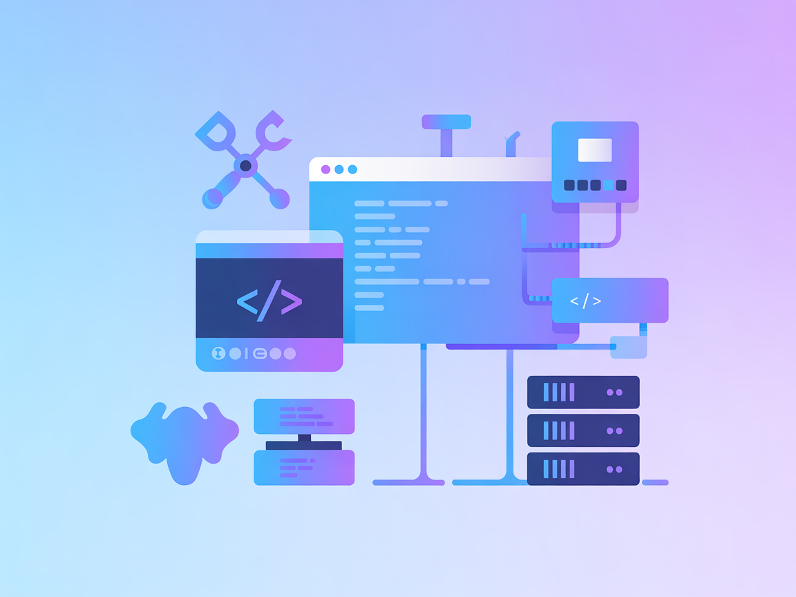 Minimalist SaaS AI debugging server illustration