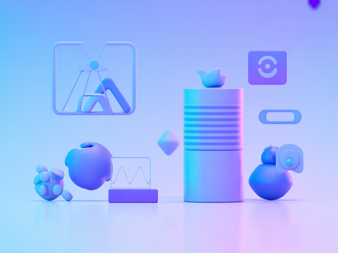 Minimalist vector showing AI integration with database, blue purple gradient