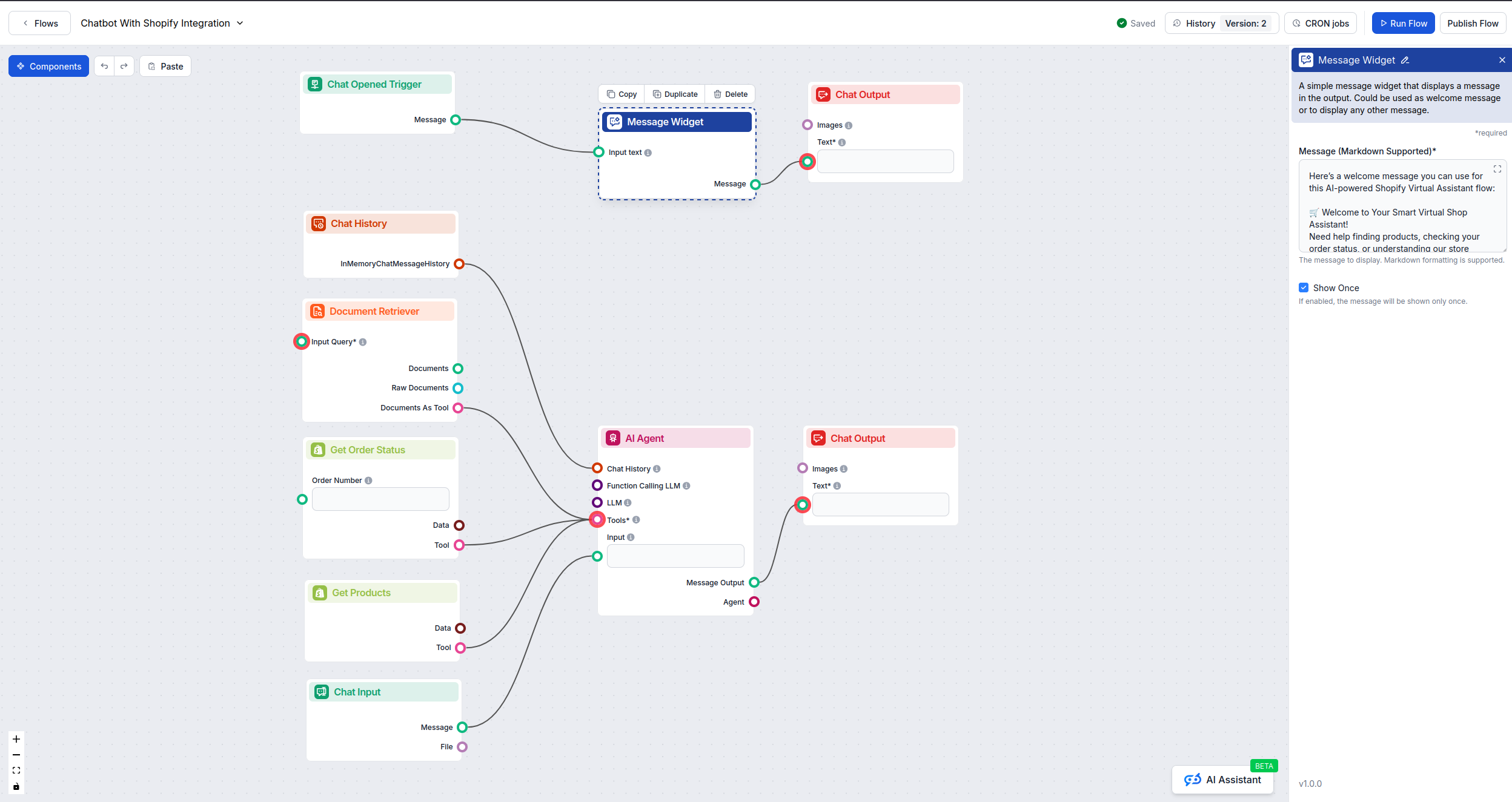 FlowHunt Shopify chatbot flow customization interface