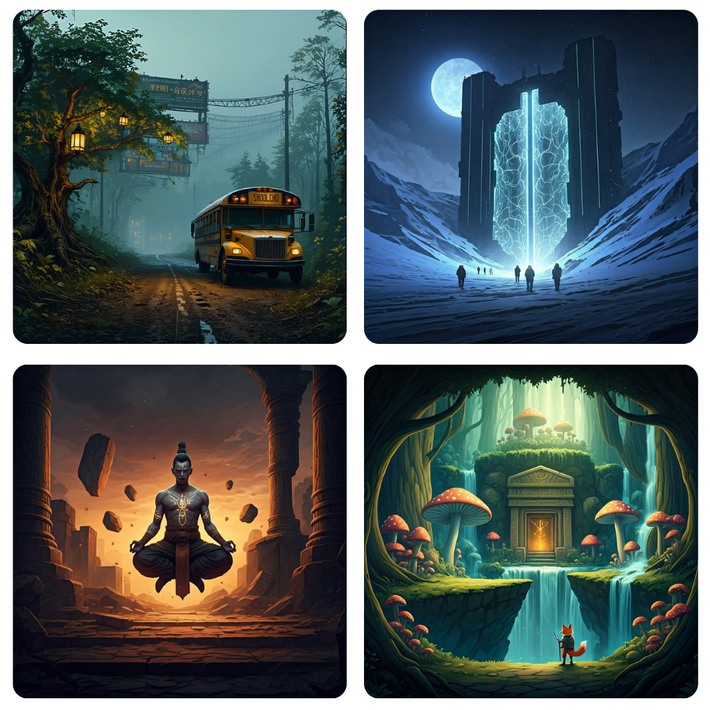 Examples of game characters, scenes and designs generated with Photomatic