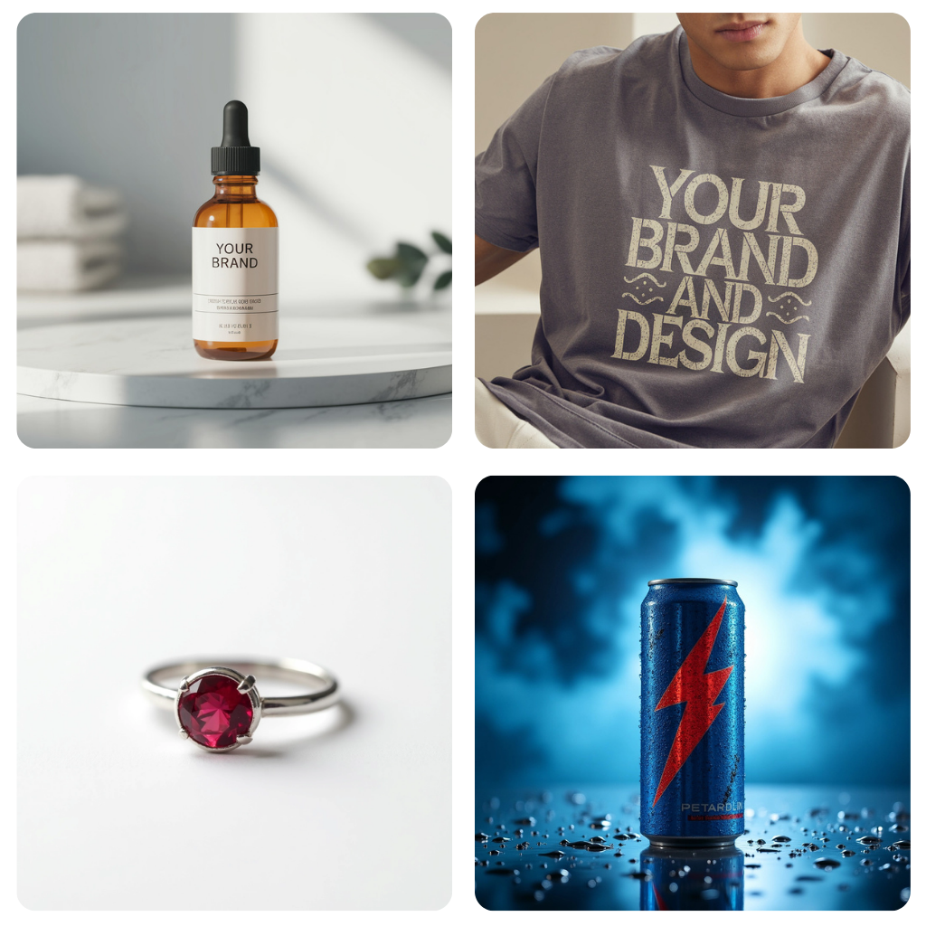 Examples of product photos generated with Photomatic