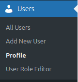WordPress dashboard user profile