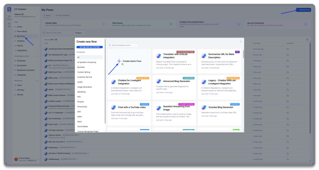 Creating a new flow in FlowHunt