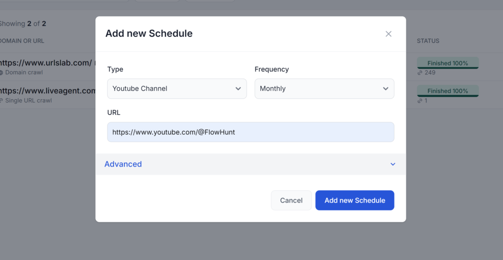 YouTube channel crawl scheduler