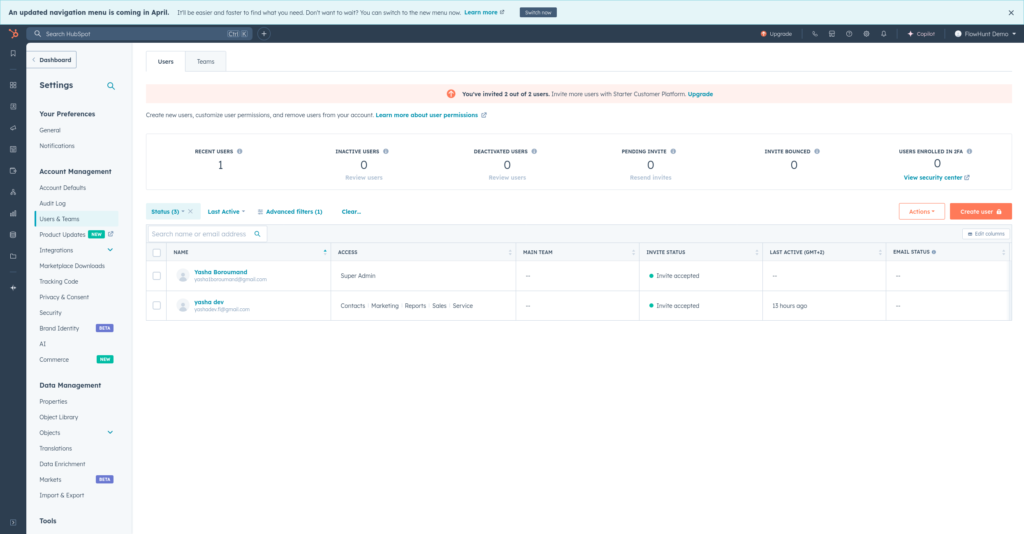 Create new user with sales template
