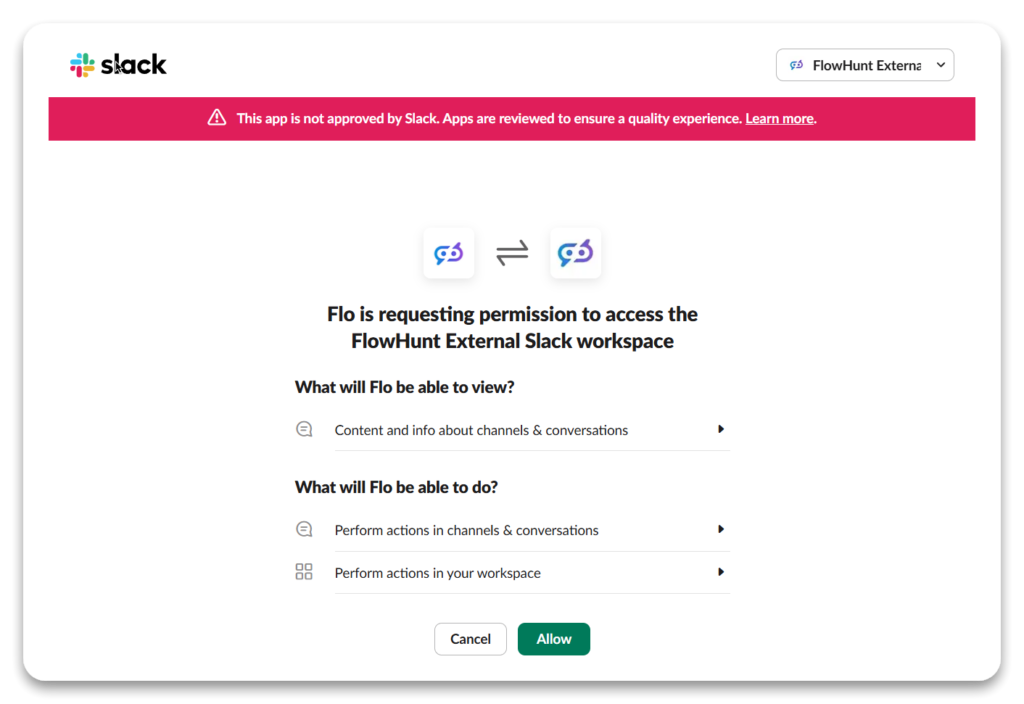 Flowhunt Slack Integration Permissions