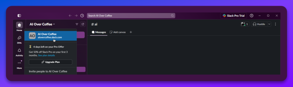 Find Workspace URL in Slack