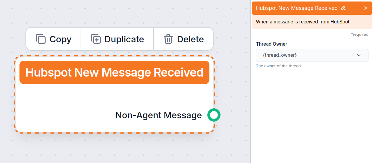 HubSpot New Message Received settings