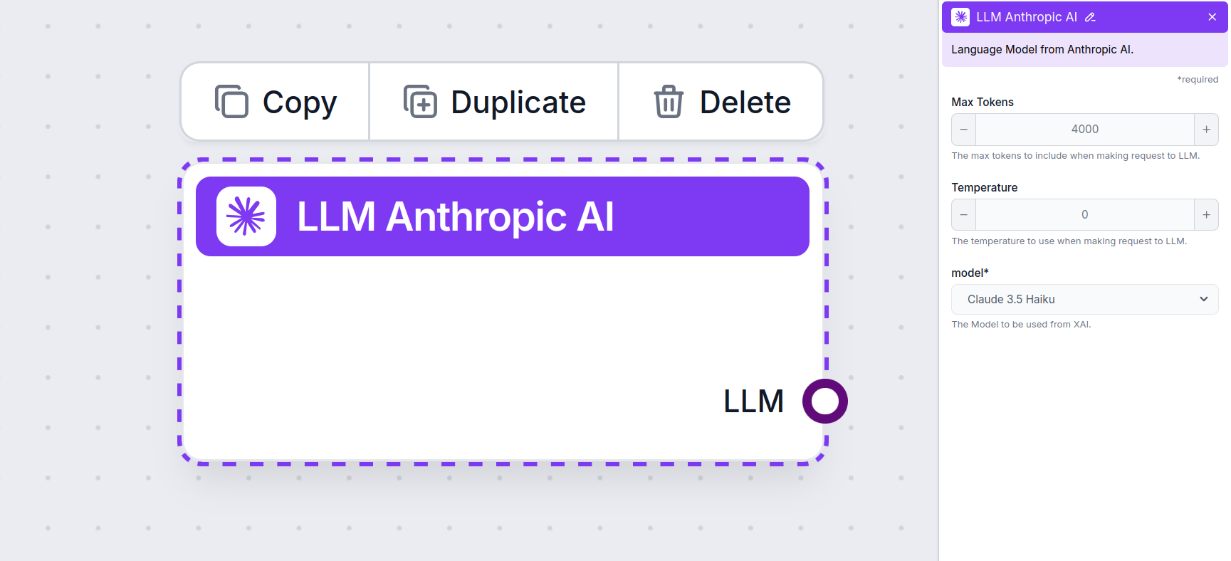 LLM Anthropic AI Component Settings