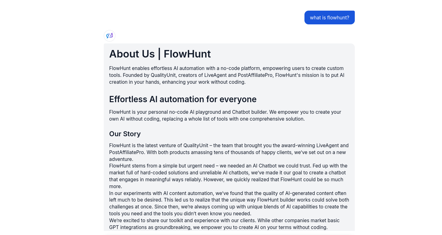 Flowhunt bot answers according to Prompt