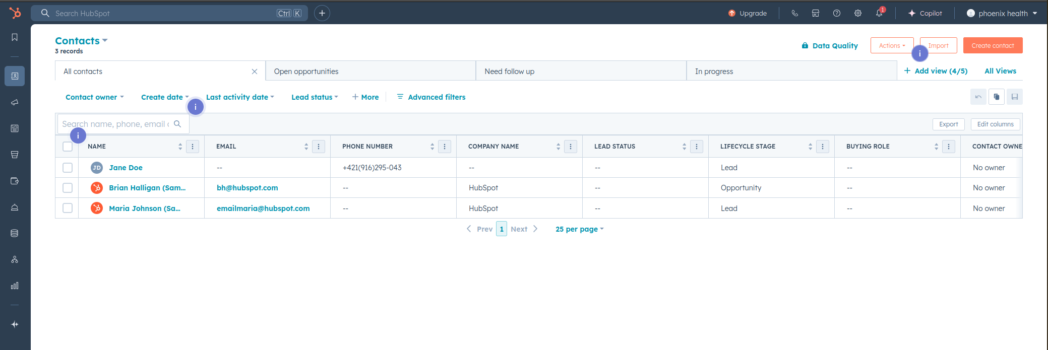 HubSpot contact list filtered