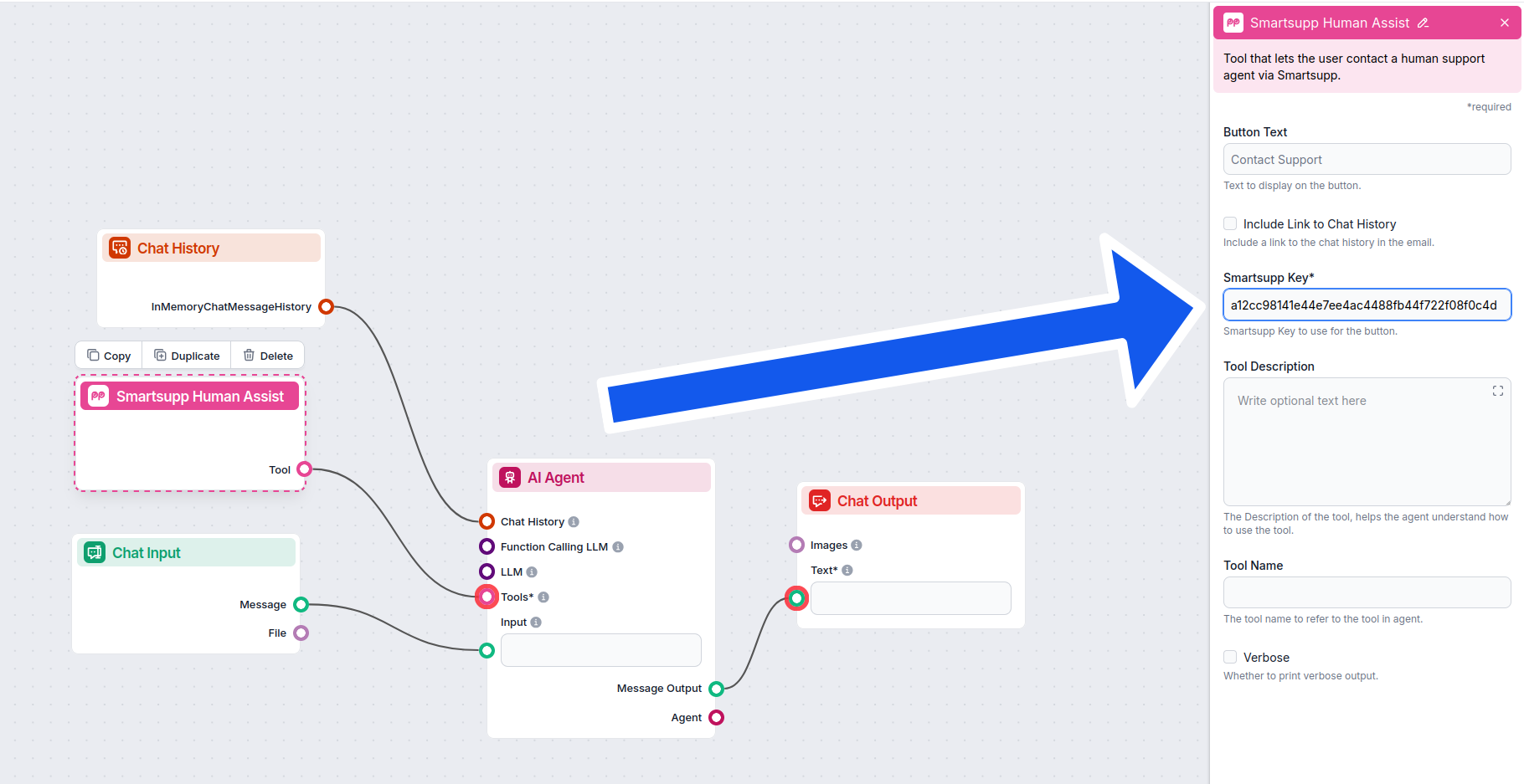 Insert the key into the Smarstupp Human Assist Tool component