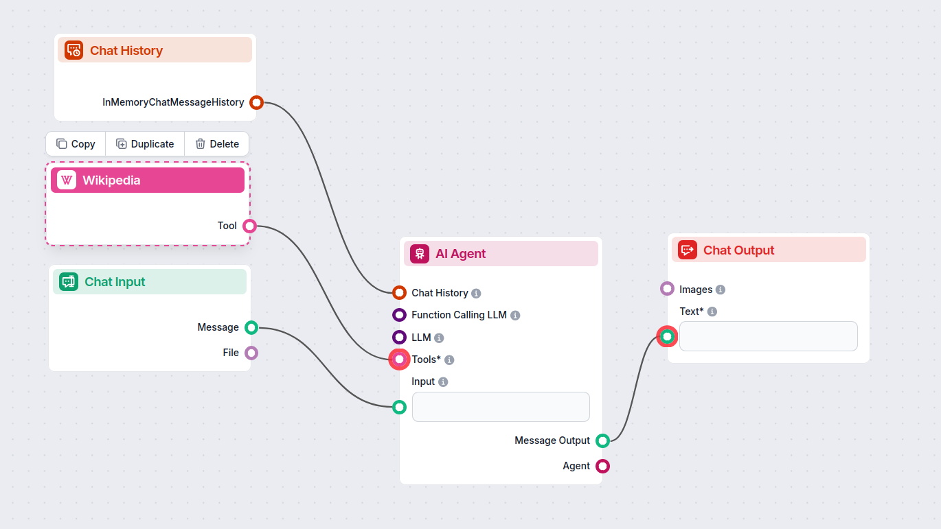 Flow using Wikipedia Tool Component in FlowHunt