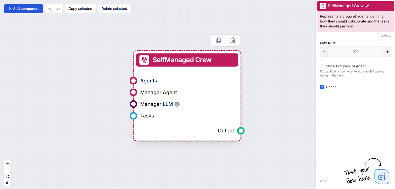 SelfManaged Crew component settings