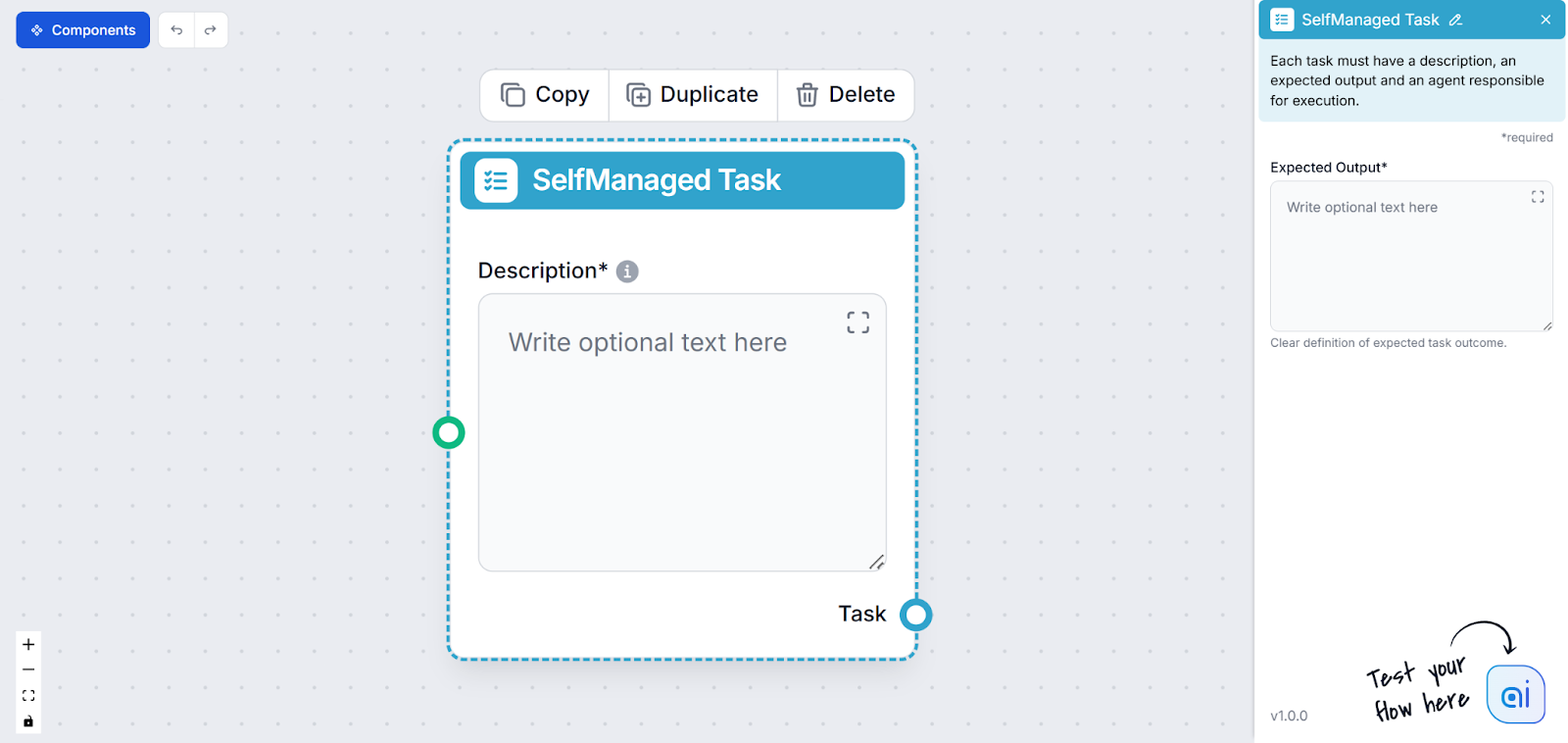 SelfManaged Task component detail